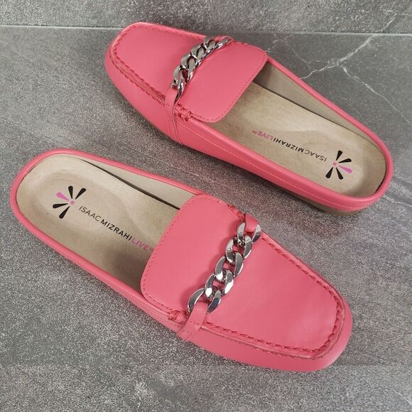 Isaac Mizrahi Live Chain Loafer Womens 7 Medium Pink Square Moc Toe Shoes - Picture 2 of 12